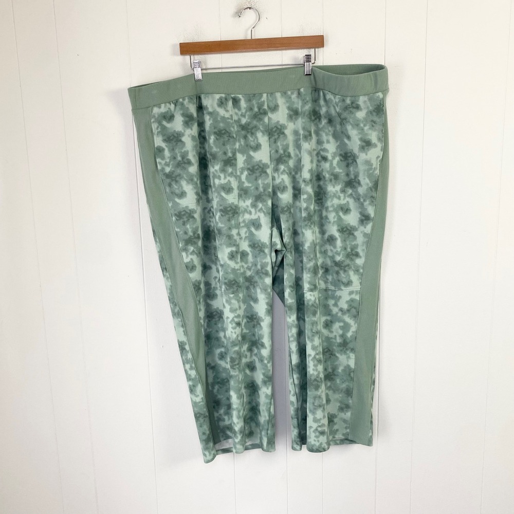 LOGO Lori Goldstein LIFE Sage Green Tie Dye Waffle Knit Cropped Pants 4X Pockets